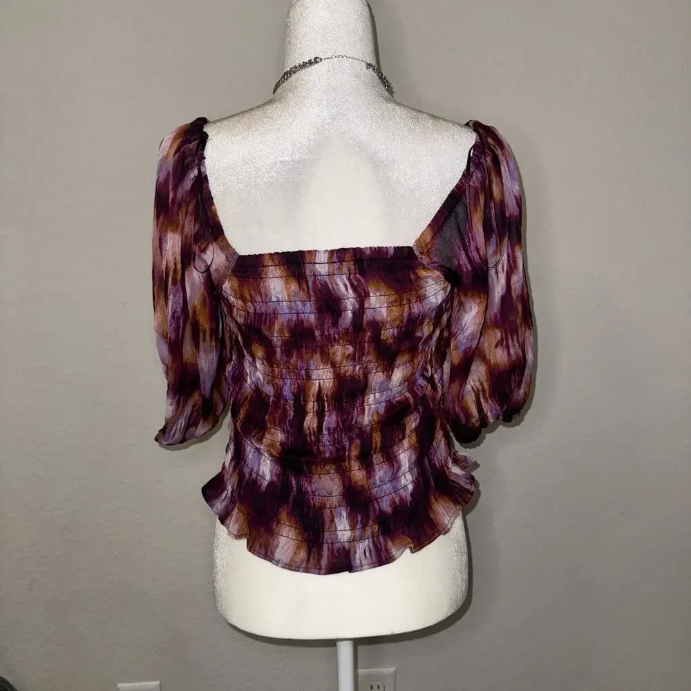 Old Navy‎ Fitted Puff-Sleeve Smocked Top Women's Medium Purple Boho Casual Fairy